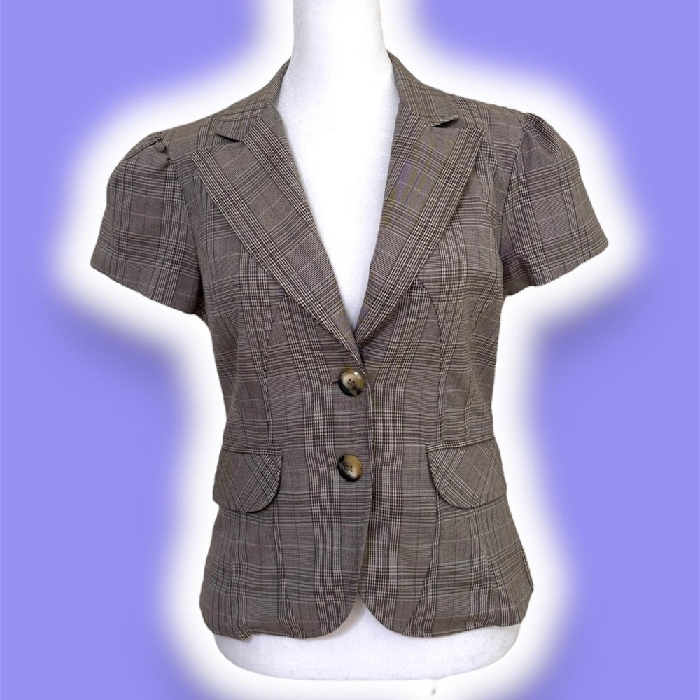 Plaid Short Sleeve Women's Blazer RAMPAGE